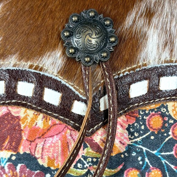 Myra Bag Leather & Hairon Wristlet Crossbody Bag "Dusa" - New - Picture 7 of 15